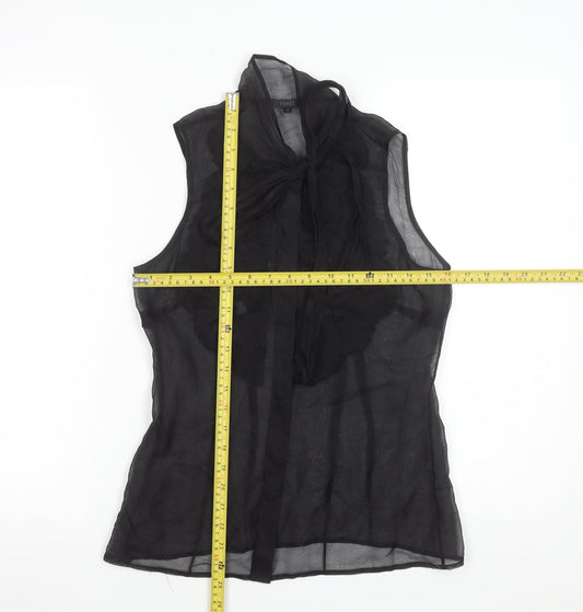 Coast Womens Black Silk Chiffon Sleeveless Tie Neck Blouse Size 10