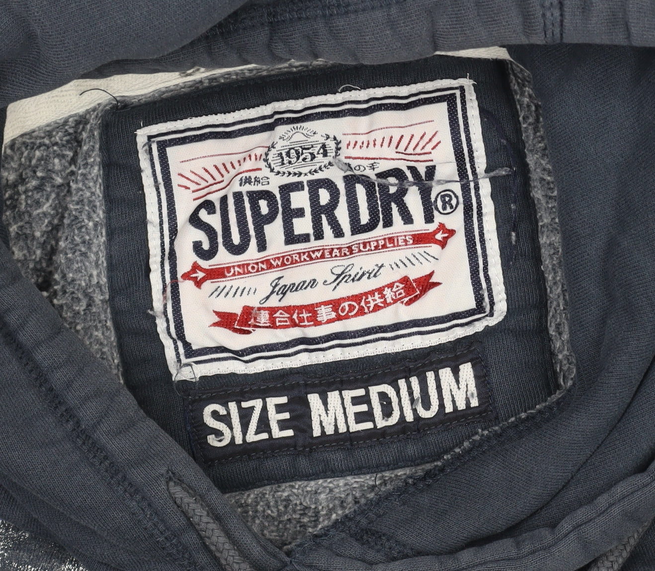 Superdry Mens Navy Blue Pullover Hoodie Medium Cotton Blend