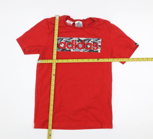 Adidas Boys Red Logo T-Shirt 11-12 Years Short Sleeve Cotton Sports Top