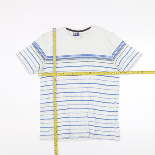 Marks and Spencer Men’s Beige Blue Striped Cotton T-Shirt Size S