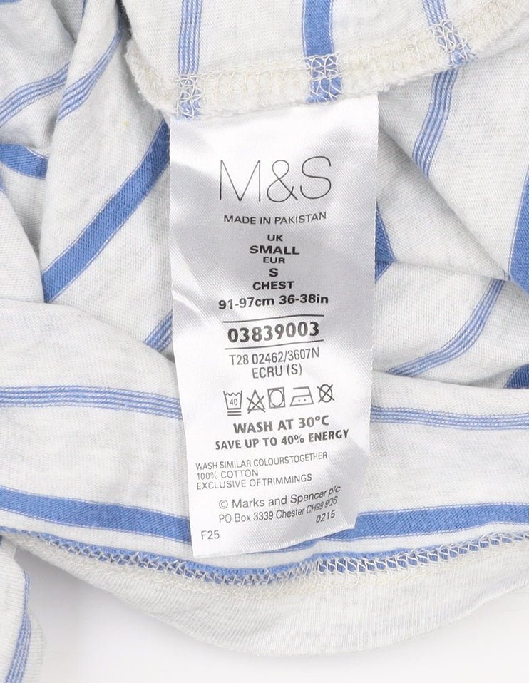 Marks and Spencer Men’s Beige Blue Striped Cotton T-Shirt Size S