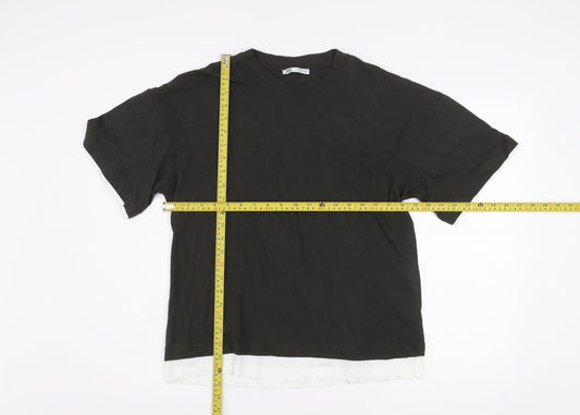 Zara Men Black Cotton Crew Neck Short Sleeve Regular Fit T-Shirt Size S