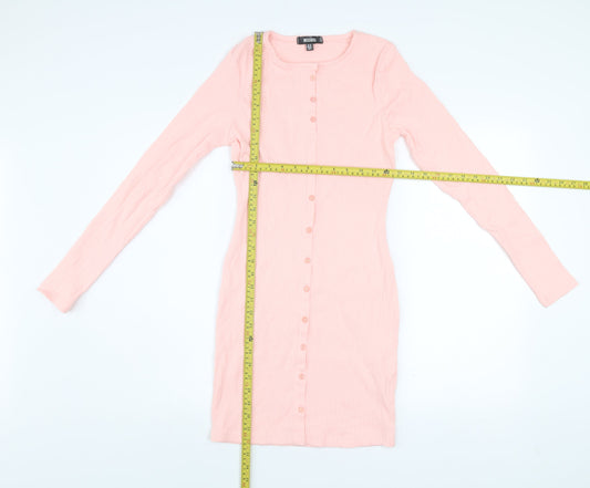 Missguided Women Pink Bodycon Button Dress Size 10 Long Sleeve