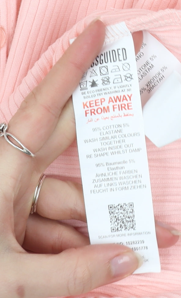 Missguided Women Pink Bodycon Button Dress Size 10 Long Sleeve