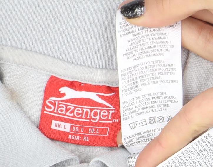 Slazenger Men's Grey Regular Fit Cotton Blend Polo Shirt L