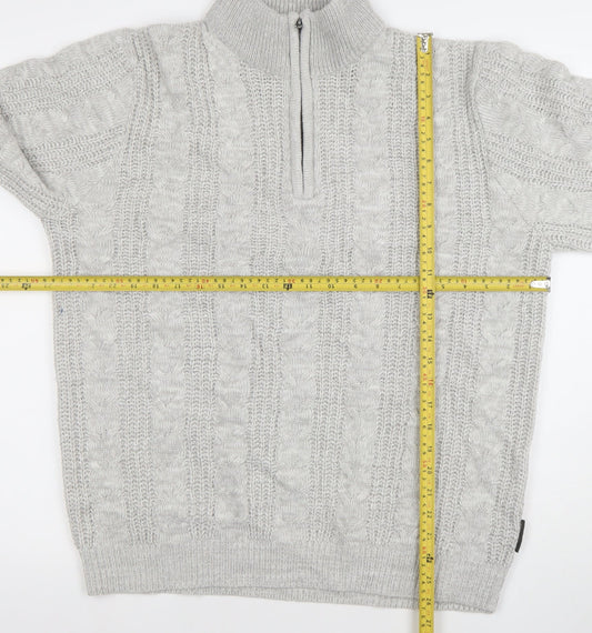 French Connection Men's Grey XL Cable-Knit 1/4 Zip Jumper