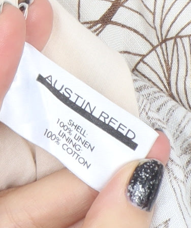 Austin Reed Women Beige Floral Linen Shift Dress Size 14 V-Neck Sleeveless