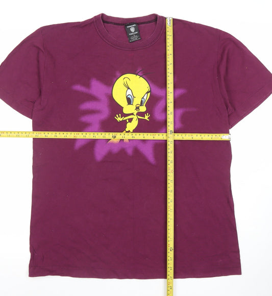 Warner Bros Studio Store Tweety Purple Graphic Men's Large Cotton T-Shirt