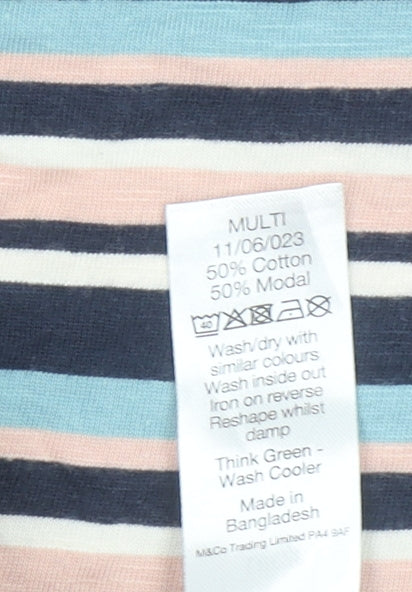 M&Co Women Multicoloured Striped Cotton Modal Sleeveless T-Shirt UK20