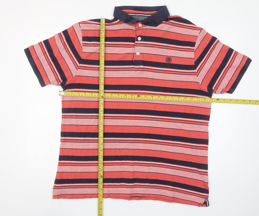Marks and Spencer Blue Harbour Men's Red Striped Polo Shirt XL Cotton