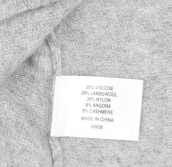 CC Women Grey Angora Cashmere Blend V-Neck Long Sleeve Jumper S