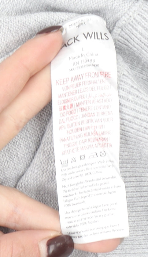 Jack Wills Men's Grey L Half Zip High Neck Cotton Jumper