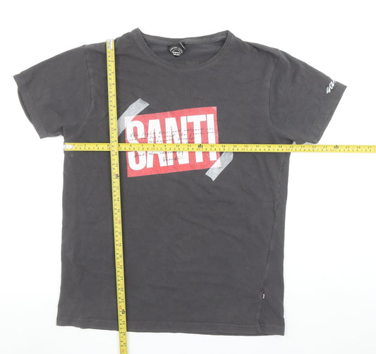 Santi Men's Black Graphic Print Cotton Blend Short Sleeve T-Shirt XL