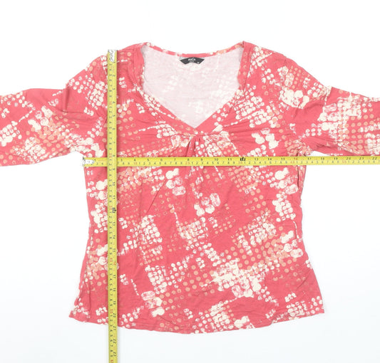 M&Co Womens Pink Geometric V-Neck 3/4 Sleeve Jersey T-Shirt Size 14