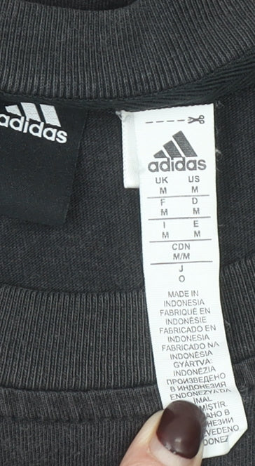 Brand and care label for Adidas Men's Black Medium Sports Logo Cotton T-Shirt
