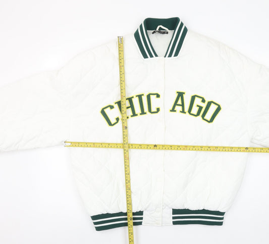 Missguided Women's White Varsity Quilted Jacket Size 8