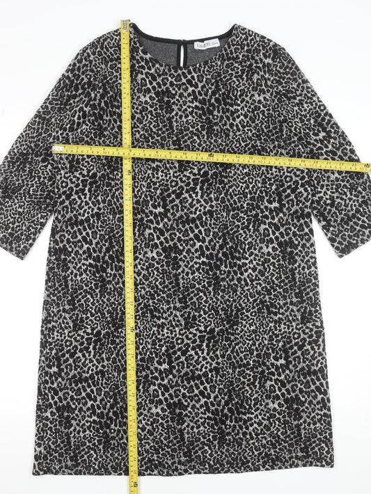 Gallery Women Black Leopard Print Shift Dress Size 16 3/4 Sleeve