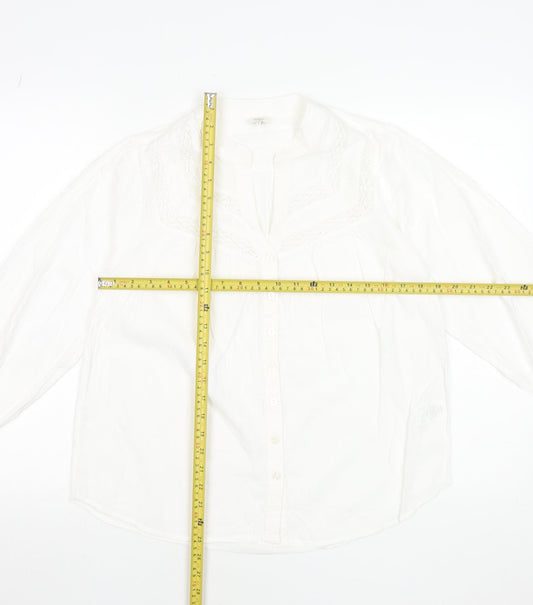 Cotton Traders Women’s White Lace Detail Long Sleeve Boho Blouse UK 8