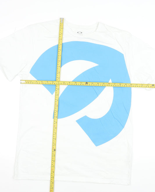 Oakley Men’s White Blue Graphic Regular Fit Cotton T-Shirt Size L