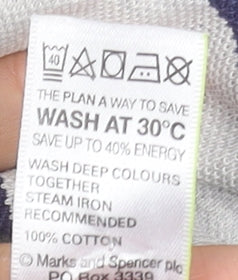 Marks and Spencer Men's Grey Striped Cotton Polo Shirt Medium