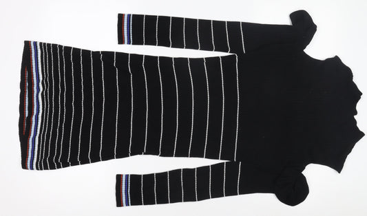 Additional front view of Miss Selfridge Women’s Black Striped Knit Bodycon Dress UK 12