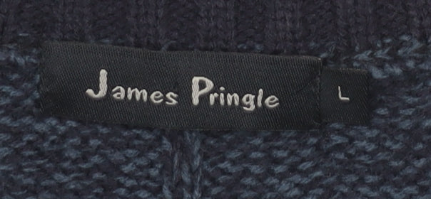 James Pringle Mens Blue Wool V-Neck Pullover Jumper L