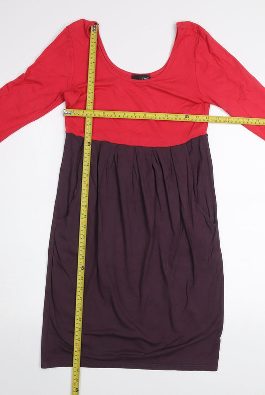 Next Women’s Red & Purple Jersey Colourblock Knee Length Dress Size 12