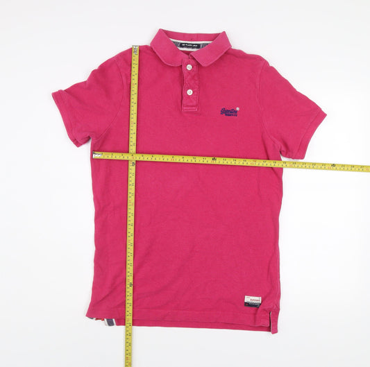 Superdry Men's Pink Classic Polo Shirt Size L Cotton Short Sleeve