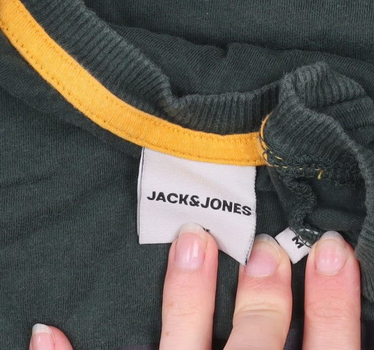 Jack & Jones Men’s Green Graphic Logo Crew Neck Cotton T-Shirt Size M