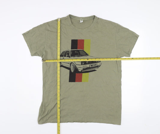 SOLS Men's Green XL Car Graphic Crew Neck Cotton T-Shirt