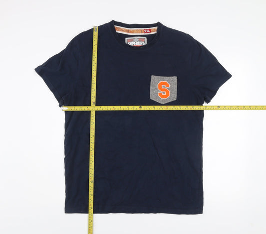 Superdry Men's Navy Blue XXL Crew Neck T-Shirt with Pocket Logo