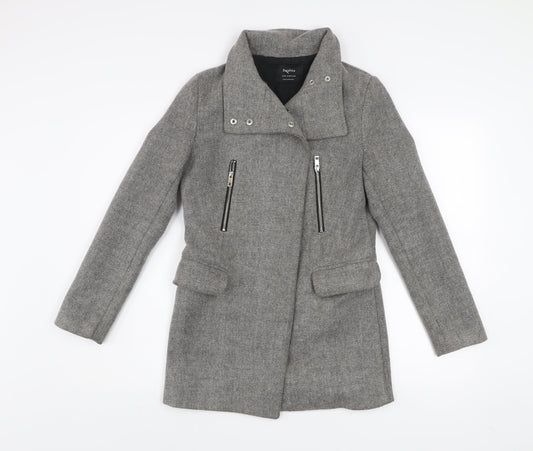 Womens UK Size XS Bershka Grey Biker Coat