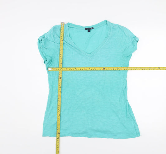 Gap Women's Green V-Neck Short Sleeve Cotton T-Shirt Size L