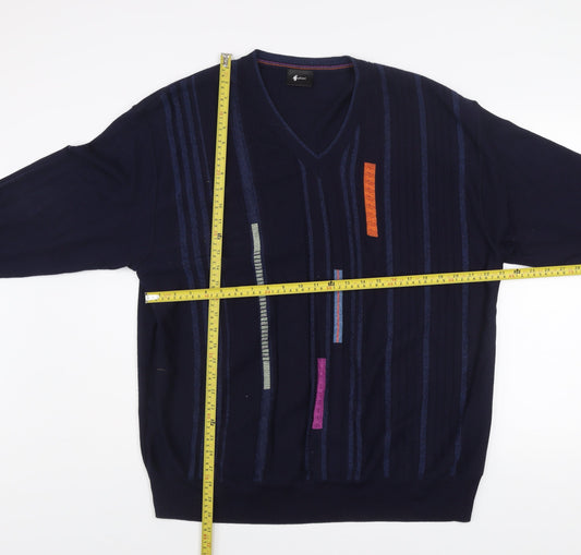 Gabicci Men's Blue 2XL V-Neck Geometric Knit Pullover Jumper