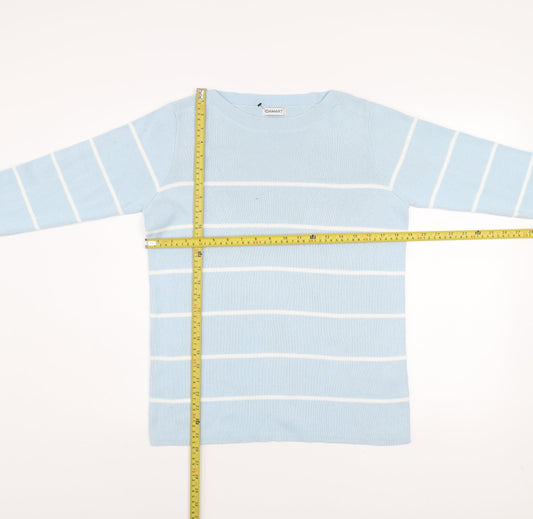 Damart Women Blue Striped Boat Neck Long Sleeve Pullover Jumper Size 10
