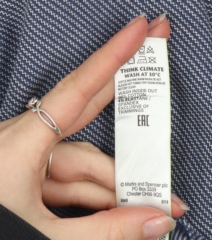 Marks and Spencer Men’s Blue Striped Collared Cotton Polo Shirt Size M