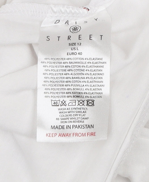 Daisy Street Women’s White Cropped Long Sleeve Button Slim Fit Top UK 12