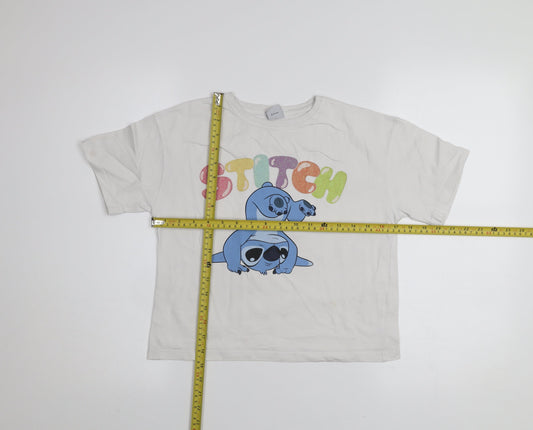 Disney Stitch Girls White T-Shirt by George 8-9 Years Short Sleeve Cotton