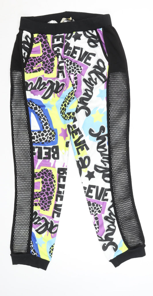 Additional front view of Souchi unisex multicoloured graphic jogger trousers, size M