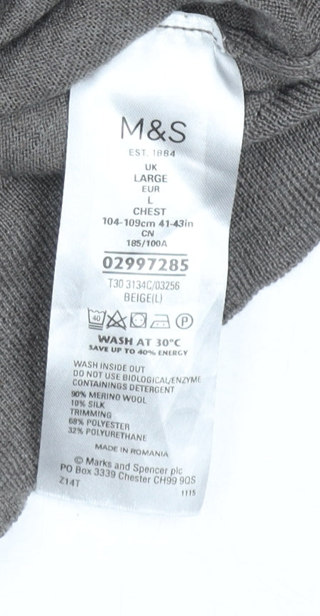 Marks and Spencer Men’s Beige Merino Wool Half Zip Jumper L Classic Knit