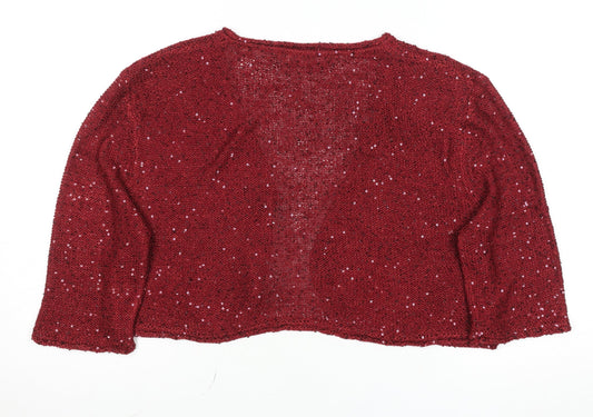 Kaliko Womens Red Sequin Open Knit 3/4 Sleeve Cardigan Size 18