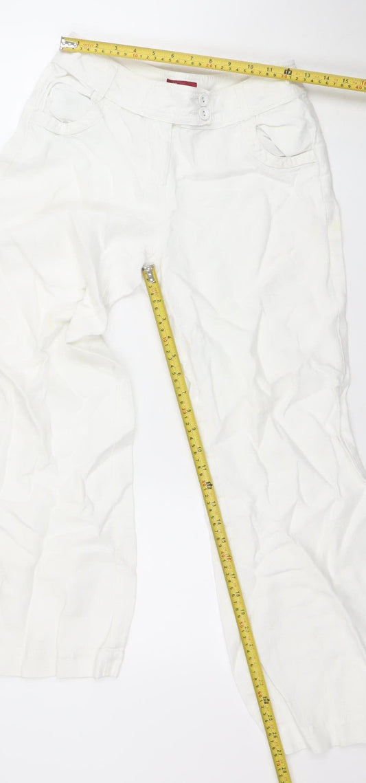 Monsoon Women’s White Linen Blend Capri Trousers Size 8 Regular