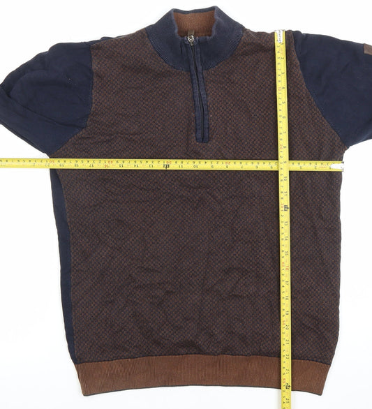Benetti Men's Blue Brown Medium 1/2 Zip Cotton Jumper