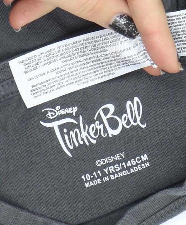 Girls UK Size 10-11 Years Disney Black Graphic Print T-Shirt