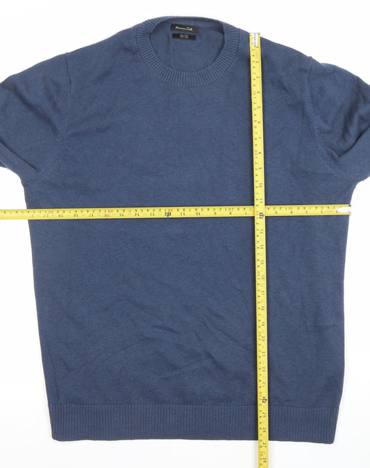 Massimo Dutti Men's Blue Cotton Wool Crew Neck Jumper L