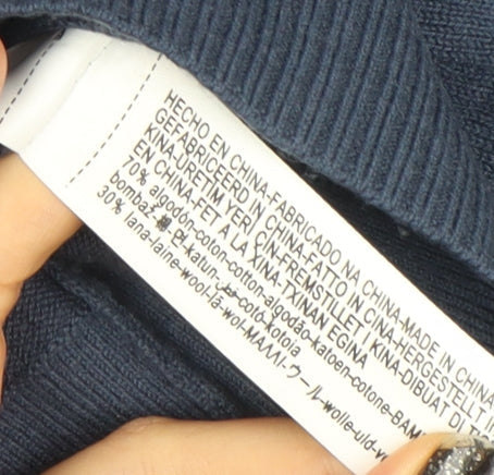 Massimo Dutti Men's Blue Cotton Wool Crew Neck Jumper L