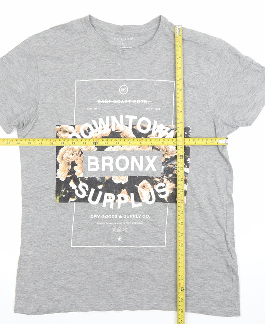 Primark Men's Grey Bronx Graphic Print Cotton T-Shirt Size M