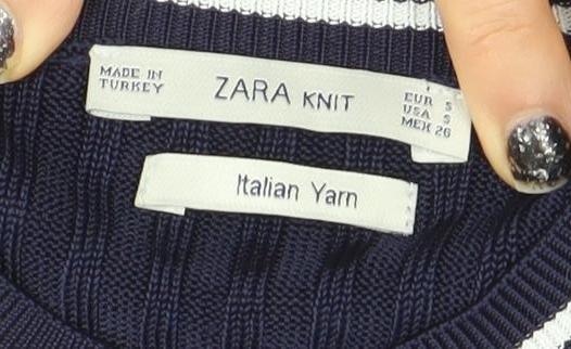 Womens UK Size S Zara Knit Blue Basic T-Shirt