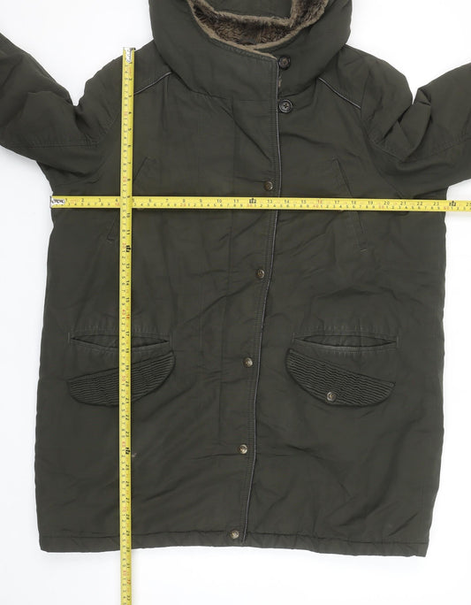 Mantaray Women's Green Hooded Parka Coat Size 16 Lined Long