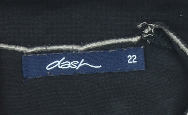 Dash Womens Black Size 22 Embroidered 3/4 Sleeve V-Neck T-Shirt